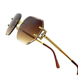 Rimless Sunglasses‎ Men Women Shades Designer Gold Accents Sophisticated UV400
